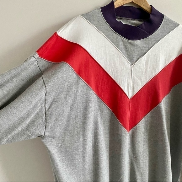 bdg Crew Neck Grey Purple Colour Block Casual Baggy Sweater - Picture 6 of 15